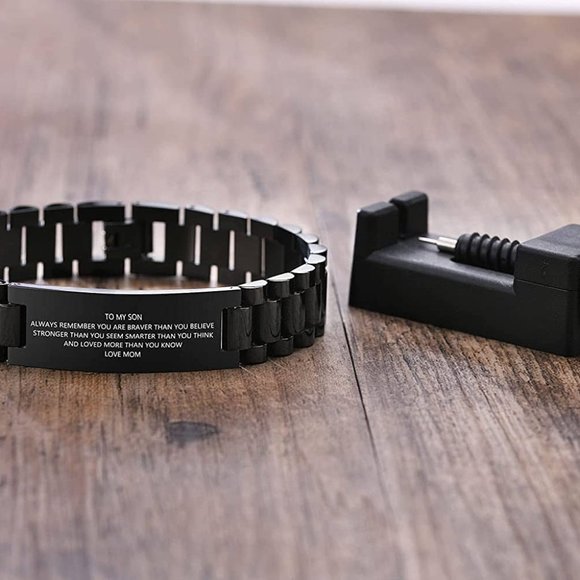 To My Son Bracelet Gift Love Mom Stainless Steel Courage Inspirational Wristband - Picture 2 of 7